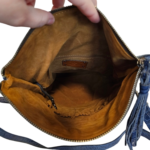 Patricia Nash Navy Croc Leather Luzille Backpack Crossbody Bag Studded Purse - Picture 3 of 9